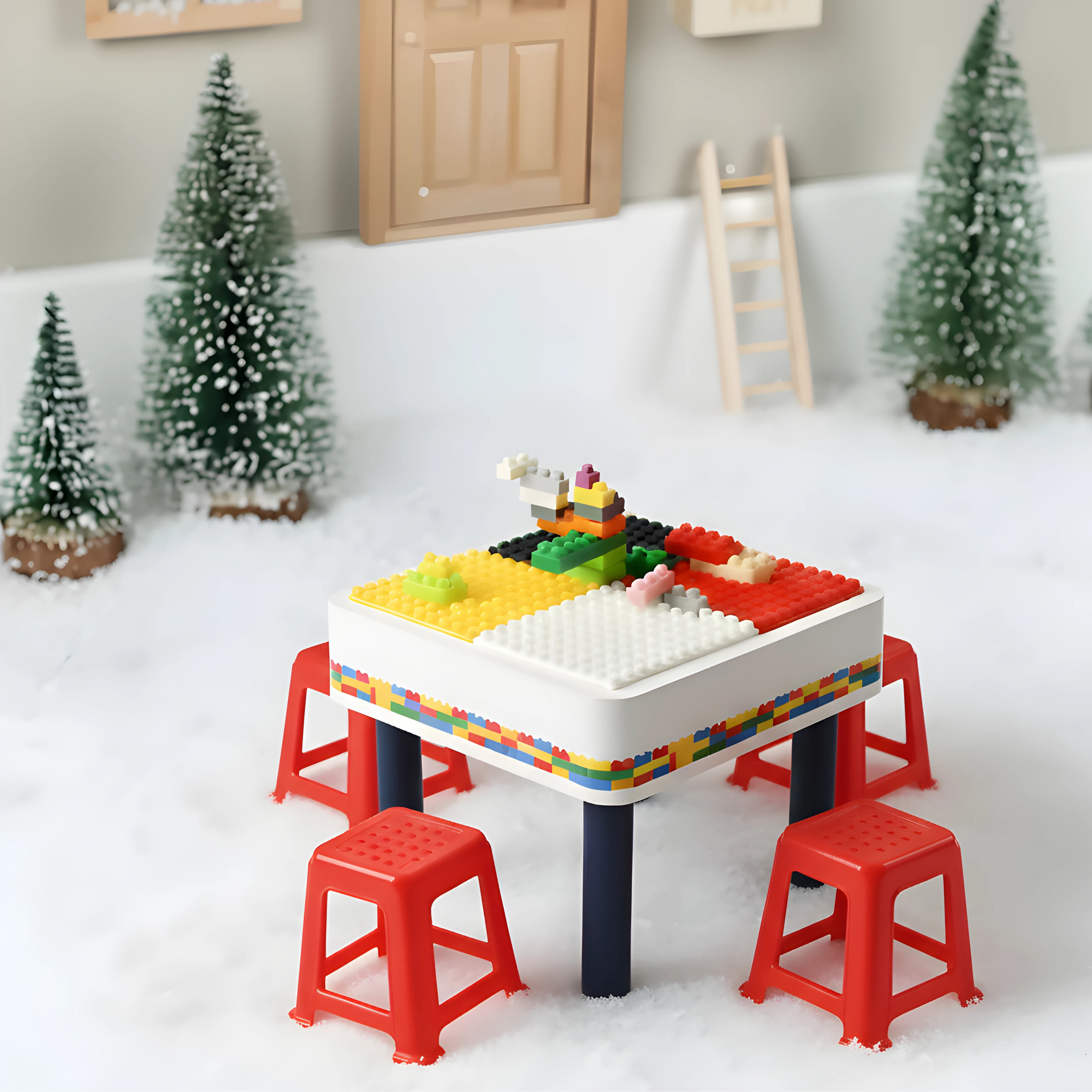 Wichtel Bauecke – Bausteine Tisch & Minihocker für kreative Wichtelideen