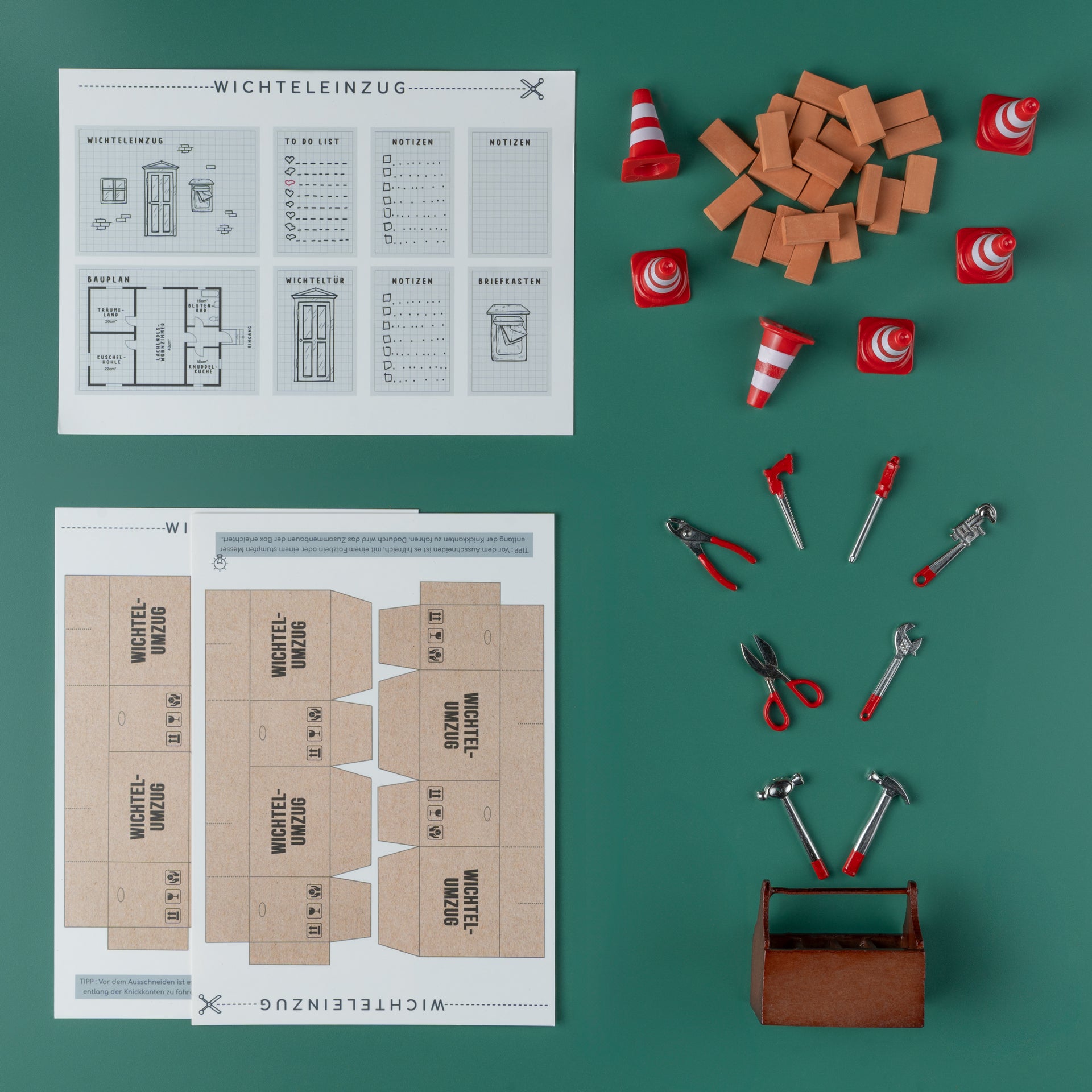 Wichtel Baustelle - Erweiterungspaket - Werkzeug & Pylonen - wichtelfreund