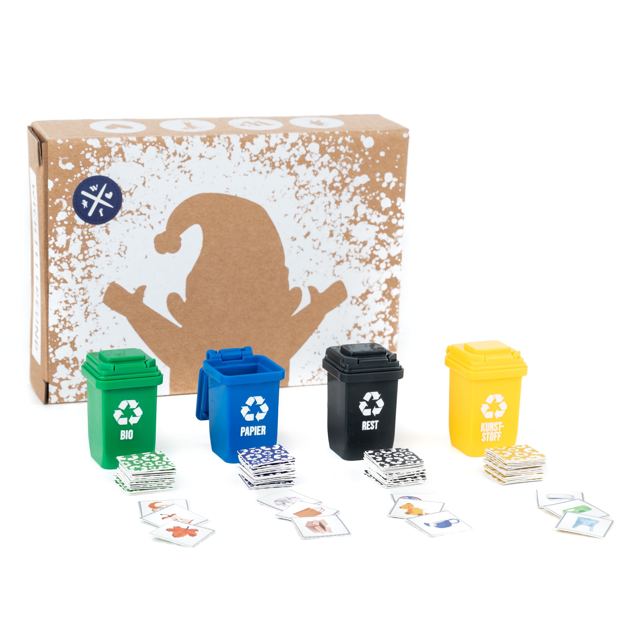 Mini Mülltonnen für die Wichteltür + Recycling Memo - wichtelfreund Wichtel Zubehör