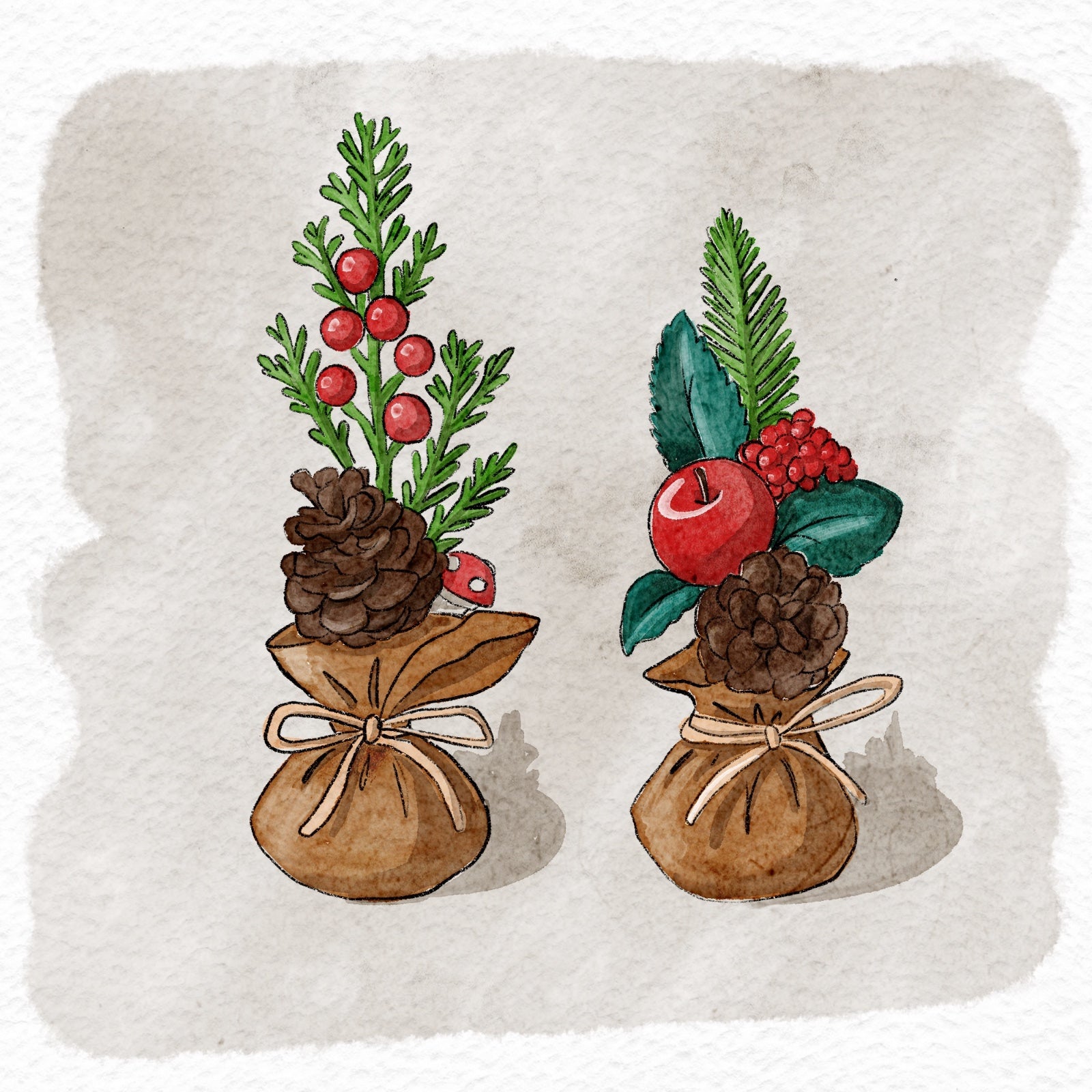 Wichtel Deko-Bäumchen – 2er-Set mit Zapfen & Beeren - wichtelfreund