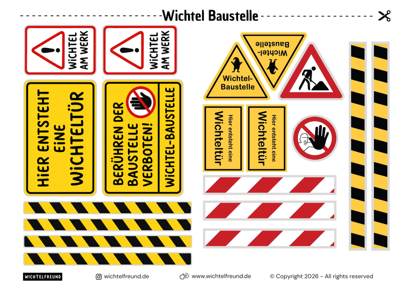 Wichtel-Baustelle zum Ausdrucken — Schilder, Bauplan & magisches Wandportal (PDF gratis)