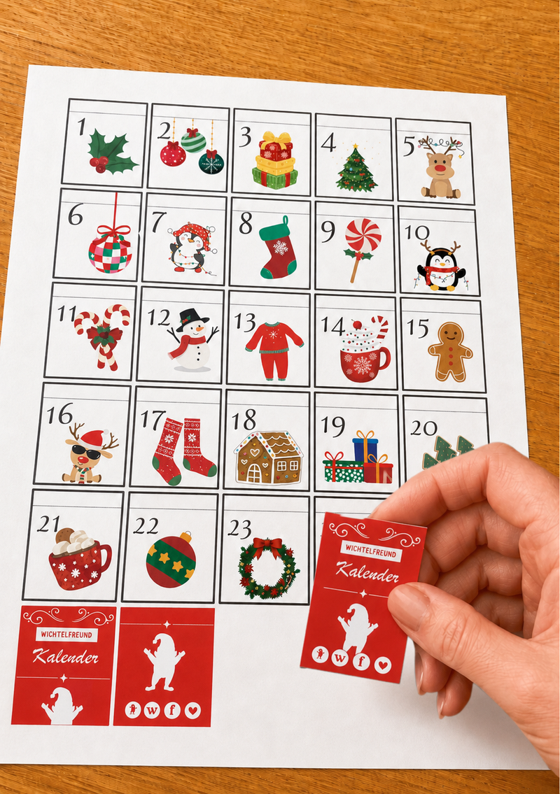 Mini-Wichtel-Adventskalender zum Ausdrucken — 24 Türchen für den Wichtel
