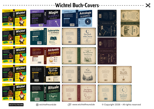 Wichtel-Buch-Cover zum Ausdrucken — magische Miniatur Bücher für dein Wichtelhaus