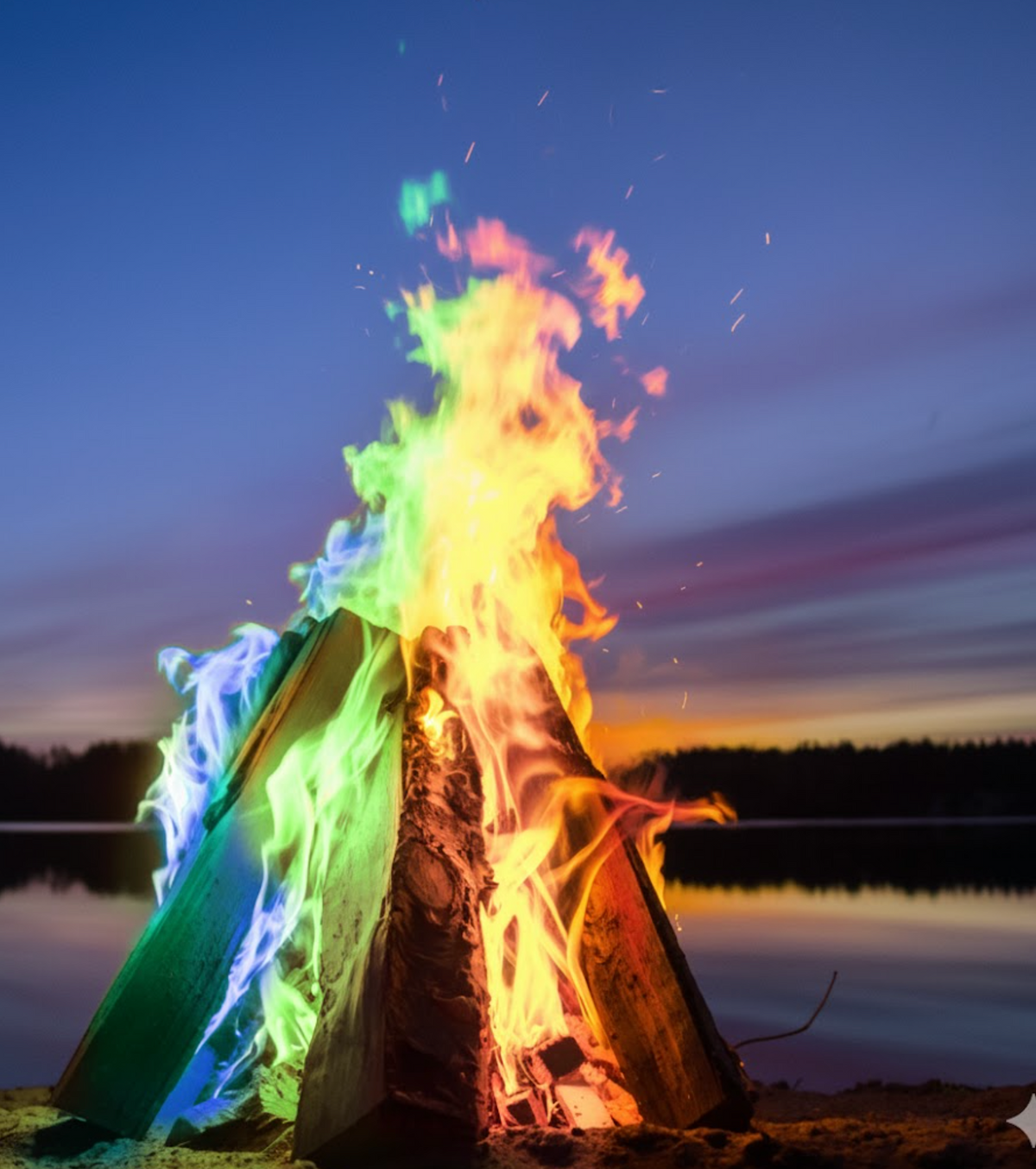 Feuerstelle dekorieren mit Regenbogen Farbpulver