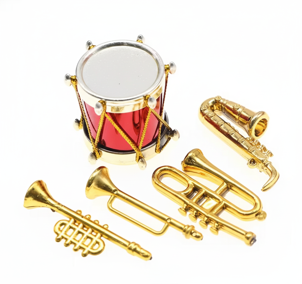 Wichtel Miniatur Musikinstrumente 5-teilig - Trompeten und Trommel - wichtelfreund