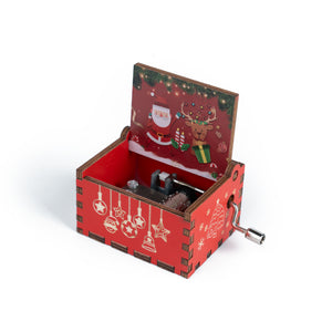Christmas wooden music box with hand crank 