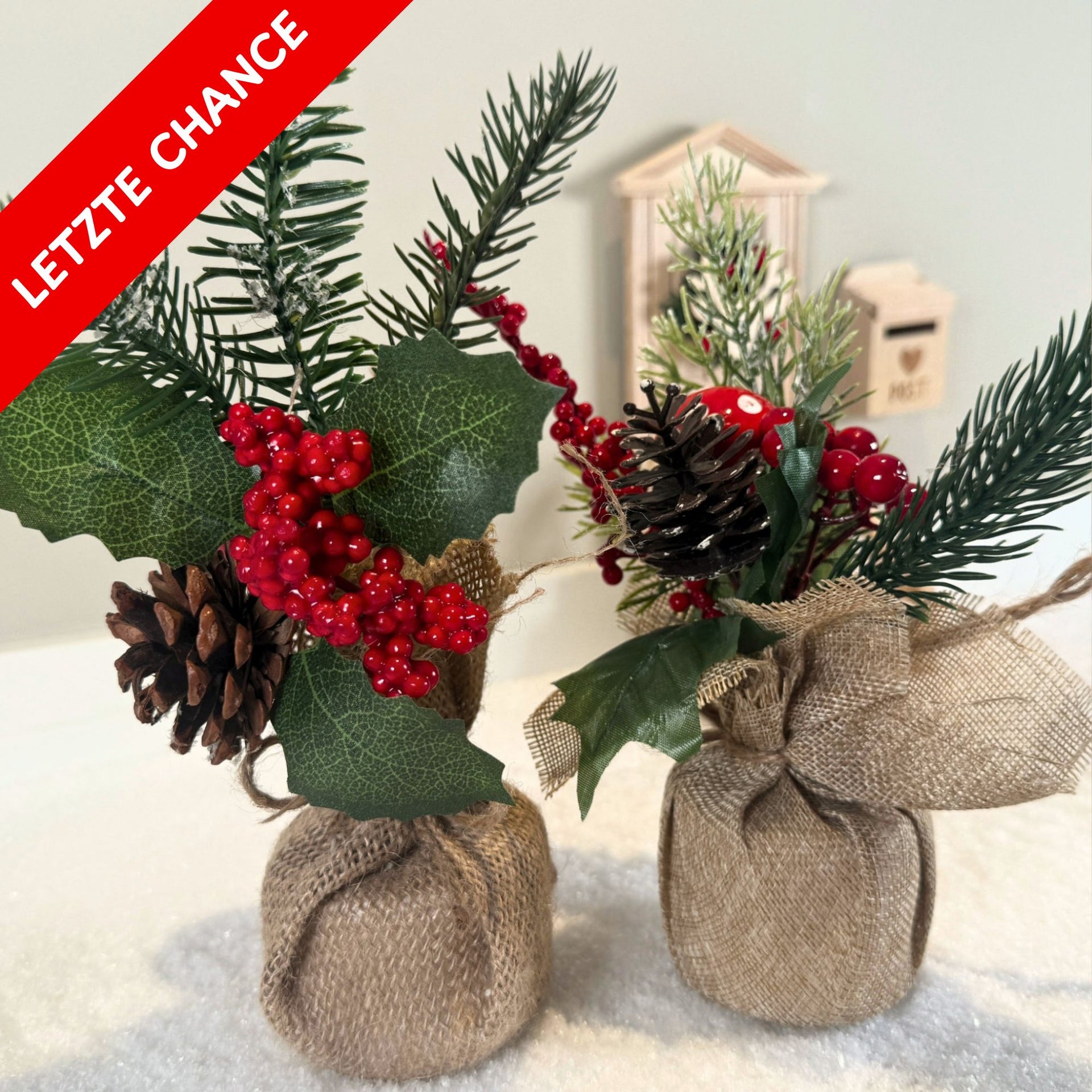 Wichtel Deko-Bäumchen – 2er-Set mit Zapfen & Beeren