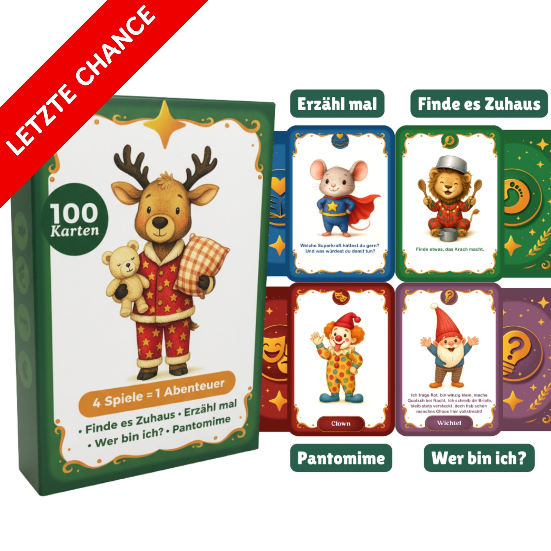 4 Kinder Kartenspiele in einer Box – Spiel & Spaß für die ganze Familie